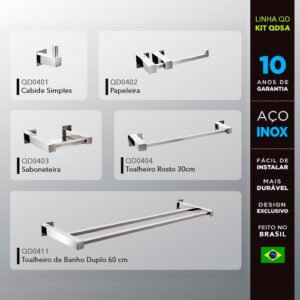 Kit Acessórios Para Banheiros 5 Peças Inox - Kitqd5a-70