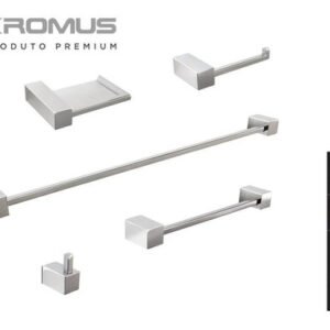 Kits Acessórios Banheiro Quadratus 5 Peças Inox Q500