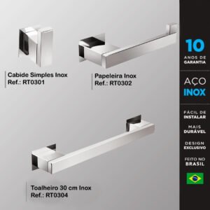 Kit Acessórios Para Banheiros 3 Peças Inox - Kromus KITRT3