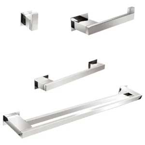 Kit Acessórios Para Banheiro com Toalheiro Duplo 90cm - Kromus KITRT4A-90